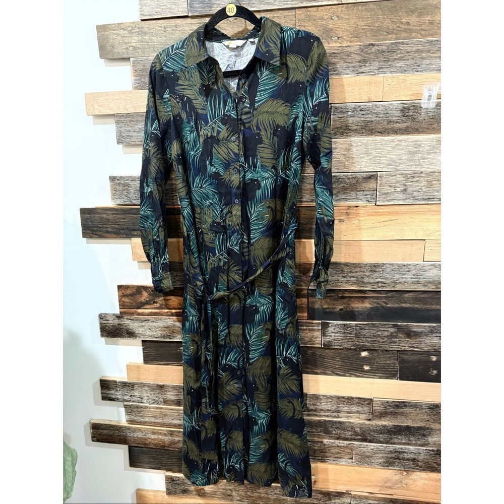 Boden long-sleeve midi shirt dress panthers tropical print size 6R - Picture 2 of 10